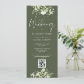Groene Bloemen Huwelijk Olijfgroen QR Code Kaart (Staand voorkant)
