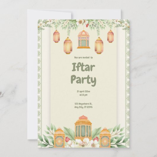 Groene Bloemen Iftar Party Kaart (Voorkant)
