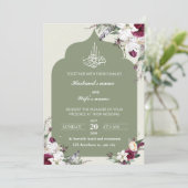 Groene bloemen islamitische bruiloft uitnodigingsk kaart (Staand voorkant)