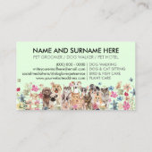 Groene bloemen katten en honden geïllustreerd visitekaartje (Achterkant)