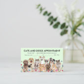 Groene bloemen katten en honden geïllustreerd visitekaartje (Staand voorkant)