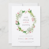 Groene Bloemen Kerstkrans Uitnodiging Kaart (Voorkant)