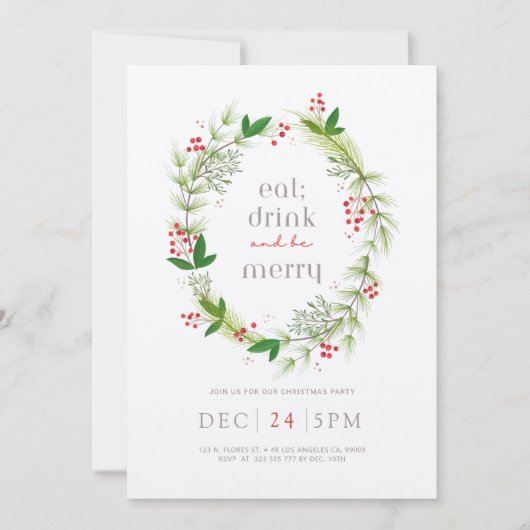 Groene Bloemen Kerstkrans Uitnodiging Kaart (Voorkant)