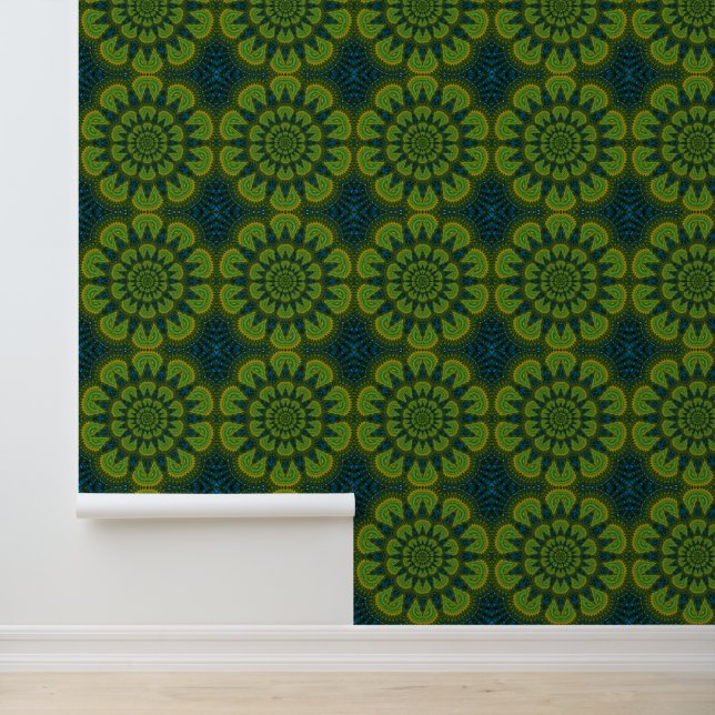 Groene Bloemen Koele Moderne Stijlvolle Hippie Tri Behang (Applicatie)