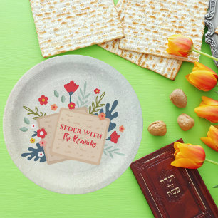 Groene bloemen met Matzah Passover Seder Papieren Bordje