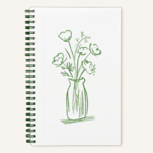 Groene Bloemen Minimaal Handgetekende Botanische Notitieboek