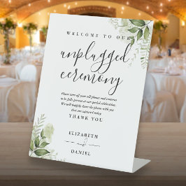 Groene Bloemen Moderne Ongekabelde Ceremonie Reclamebord Met Voetstuk
