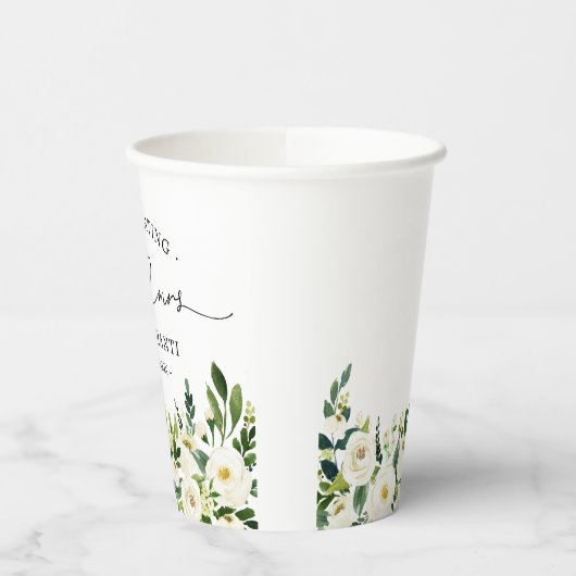 Groene bloemen Mr en Mrs Hart Script Trouwdag Papieren Bekers (Links)