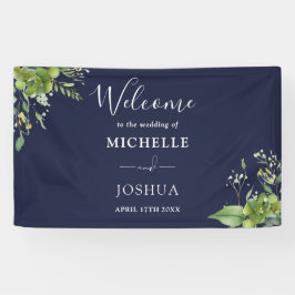 Groene Bloemen Navy Blauwe Trouw Welkom Spandoek