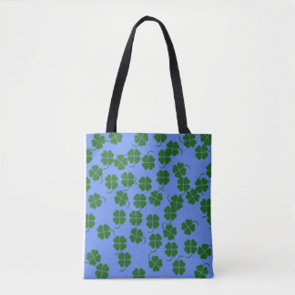 Groene bloemen op blauw tote bag
