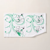 Groene bloemen op paarse achtergrond bad handdoek (Handdoek)