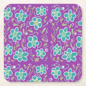 Groene bloemen op paarse design kartonnen onderzetters (Voorkant)