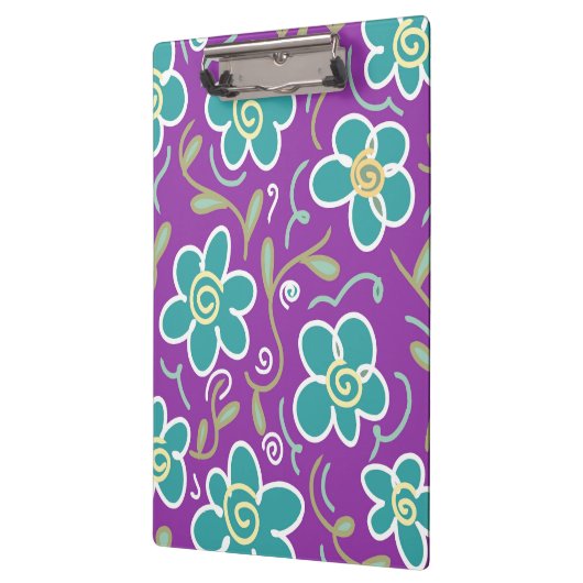 Groene bloemen op paarse design klembord (Links)