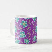 Groene bloemen op paarse design koffiemok (Voorkant links)