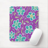 Groene bloemen op paarse design muismat (Met muis)