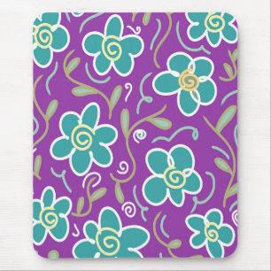 Groene bloemen op paarse design muismat