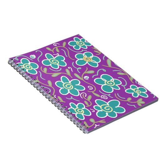 Groene bloemen op paarse design notitieboek (Rechterzijde)