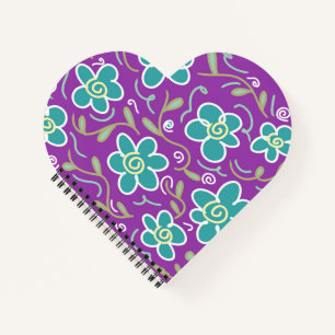 Groene bloemen op paarse design notitieboek