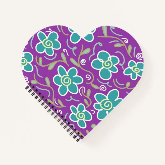 Groene bloemen op paarse design notitieboek (Voorkant)