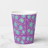 Groene bloemen op paarse design papieren bekers (Achterkant)
