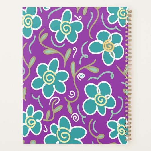 Groene bloemen op paarse design planner (Achterkant)