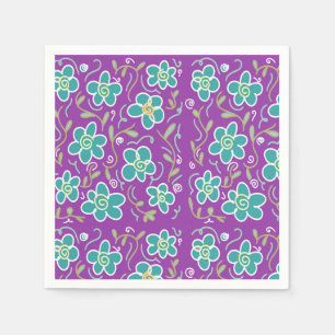 Groene bloemen op paarse design servet