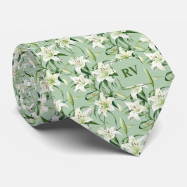 Groene Bloemen Paaslelie Stropdas