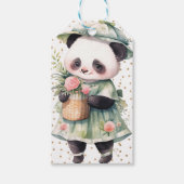 Groene Bloemen Panda Baby Burp Doek Cadeaulabel (Voorkant)