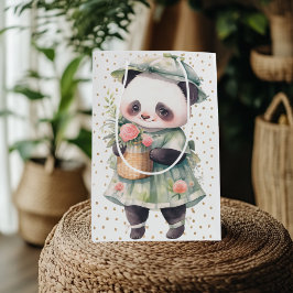 Groene Bloemen Panda Baby Burp Doek Medium Cadeauzakje