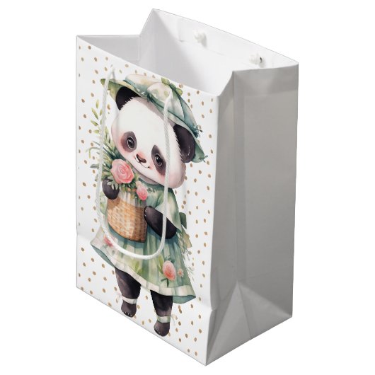 Groene Bloemen Panda Baby Burp Doek Medium Cadeauzakje (Voorkant Gekanteld)