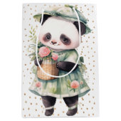 Groene Bloemen Panda Baby Burp Doek Medium Cadeauzakje (Voorkant)
