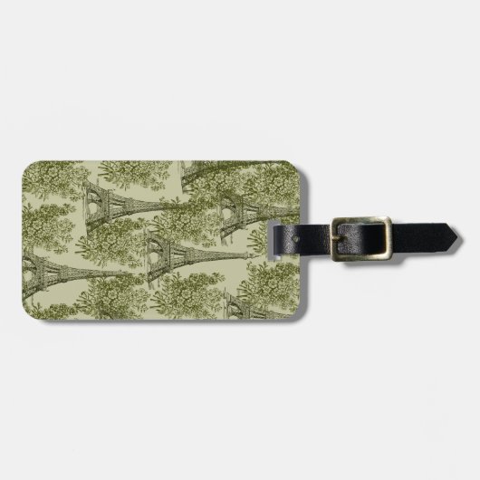 Groene Bloemen Parijs Eiffeltoren Bagagelabel (Voorkant horizontaal)