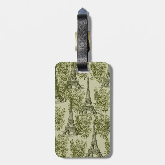 Groene Bloemen Parijs Eiffeltoren Bagagelabel (Achterkant verticaal)