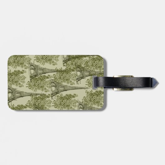 Groene Bloemen Parijs Eiffeltoren Bagagelabel (Achterkant horizontaal)