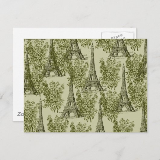 Groene Bloemen Parijs Eiffeltoren Briefkaart (Voorkant / Achterkant)