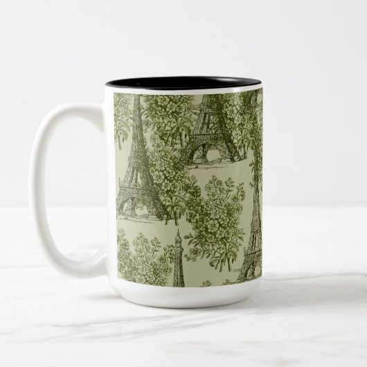 Groene Bloemen Parijs Eiffeltoren Tweekleurige Koffiemok (Links)