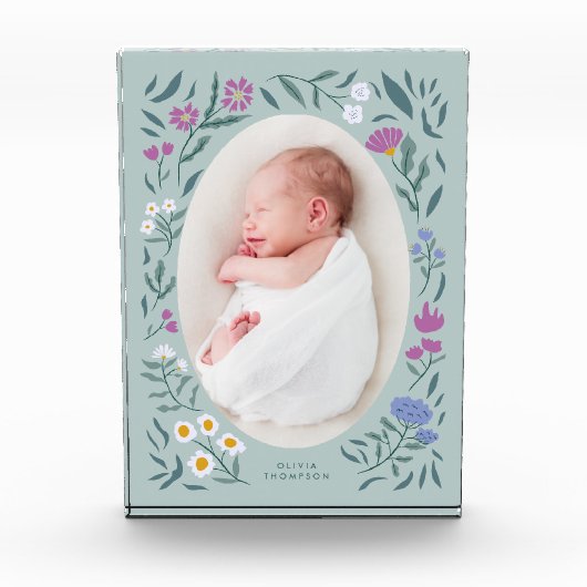 Groene Bloemen Pasgeboren Foto Keepsake (Voorkant)
