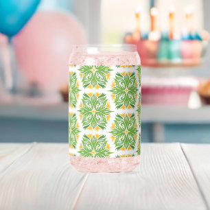 Groene bloemen, patroon van bloemen, bloempatroon blikvorm glas