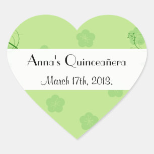 Groene bloemen, patroon van bloemen, Quinceanera Hart Sticker