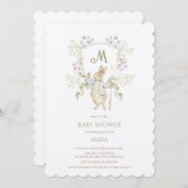 Groene Bloemen Peter de Konijn Monogram Baby showe Kaart (Voorkant / Achterkant)