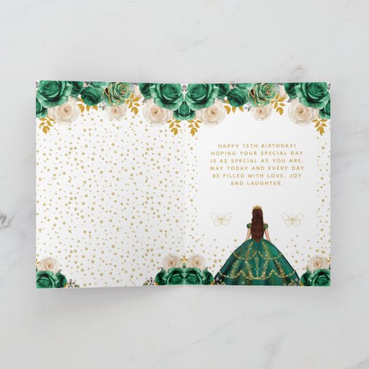 Groene Bloemen Prinses Gelukkige Verjaardag Kaart (Binnen)