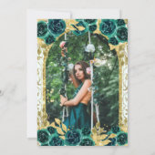 Groene Bloemen Prinses Gouden Boog Foto Quinceaner Kaart (Achterkant)