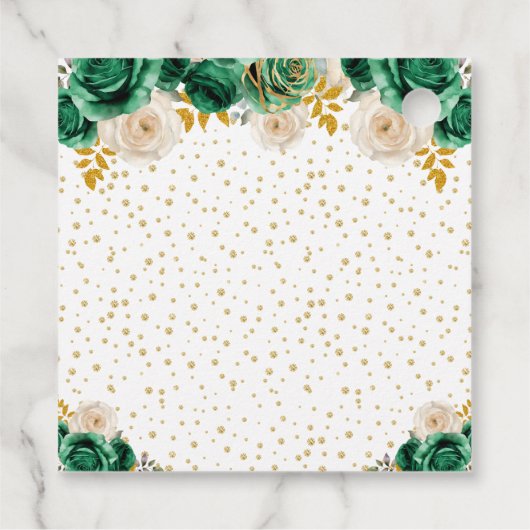 Groene Bloemen Prinses Quinceañera Bedankjes Labels (Achterkant)