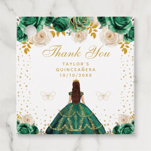 Groene Bloemen Prinses Quinceañera Bedankjes Labels (Voorkant)