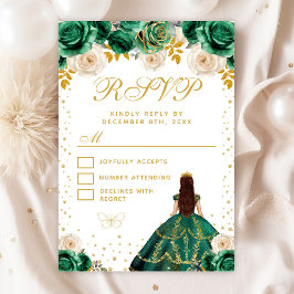 Groene Bloemen Prinses Quinceañera RSVP Kaartje