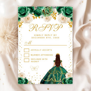 Groene Bloemen Prinses Quinceañera RSVP Kaartje