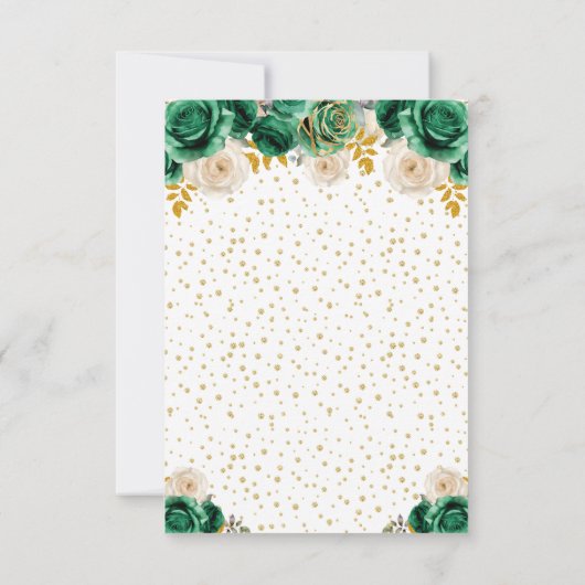 Groene Bloemen Prinses Quinceañera RSVP Kaartje (Achterkant)