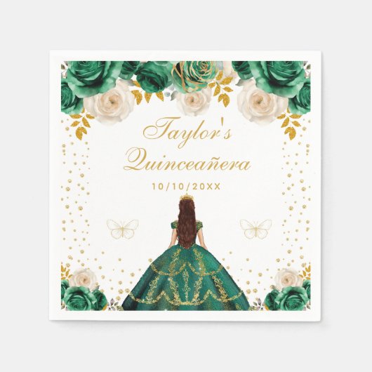 Groene Bloemen Prinses Quinceañera Servet (Voorkant)