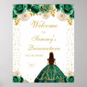 Groene Bloemen Prinses Quinceañera Welkom Poster (Voorkant)