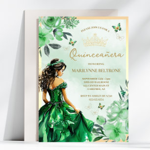 Groene Bloemen Prinses Vlinder Quinceañera Kaart